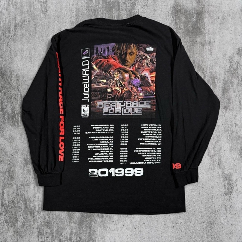 Juice WRLD 999 2019 Death Race For Love Long Sleeve Black Rap Tee Mens Large